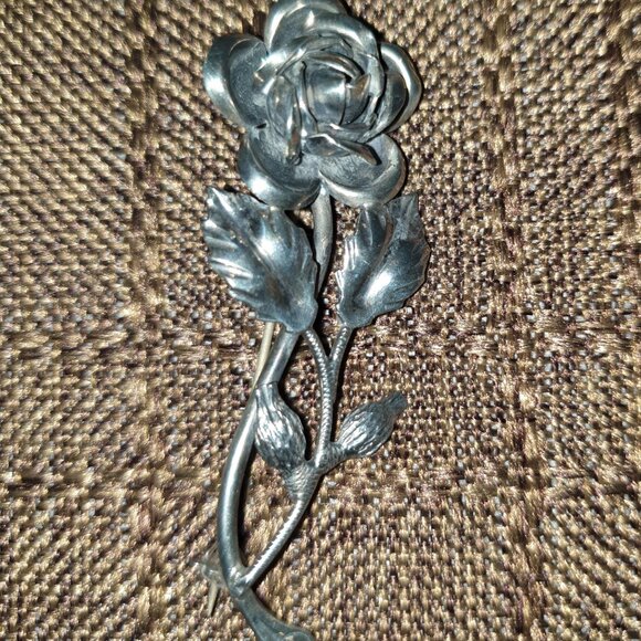 BEAUTIFUL VINTAGE 3-DIMENSIONAL ROSE FLOWER 835 STERLING SILVER BROOCH PIN - Picture 4 of 10